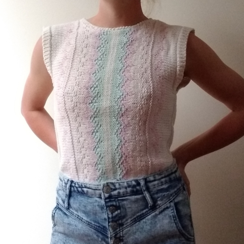 Vintage One Step Up Pastel Rainbow Knit Vest Top